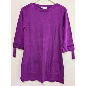 Denim & Co  Purple Sweater Tunic XS 3/4 Tab Sleeves Front Pockets